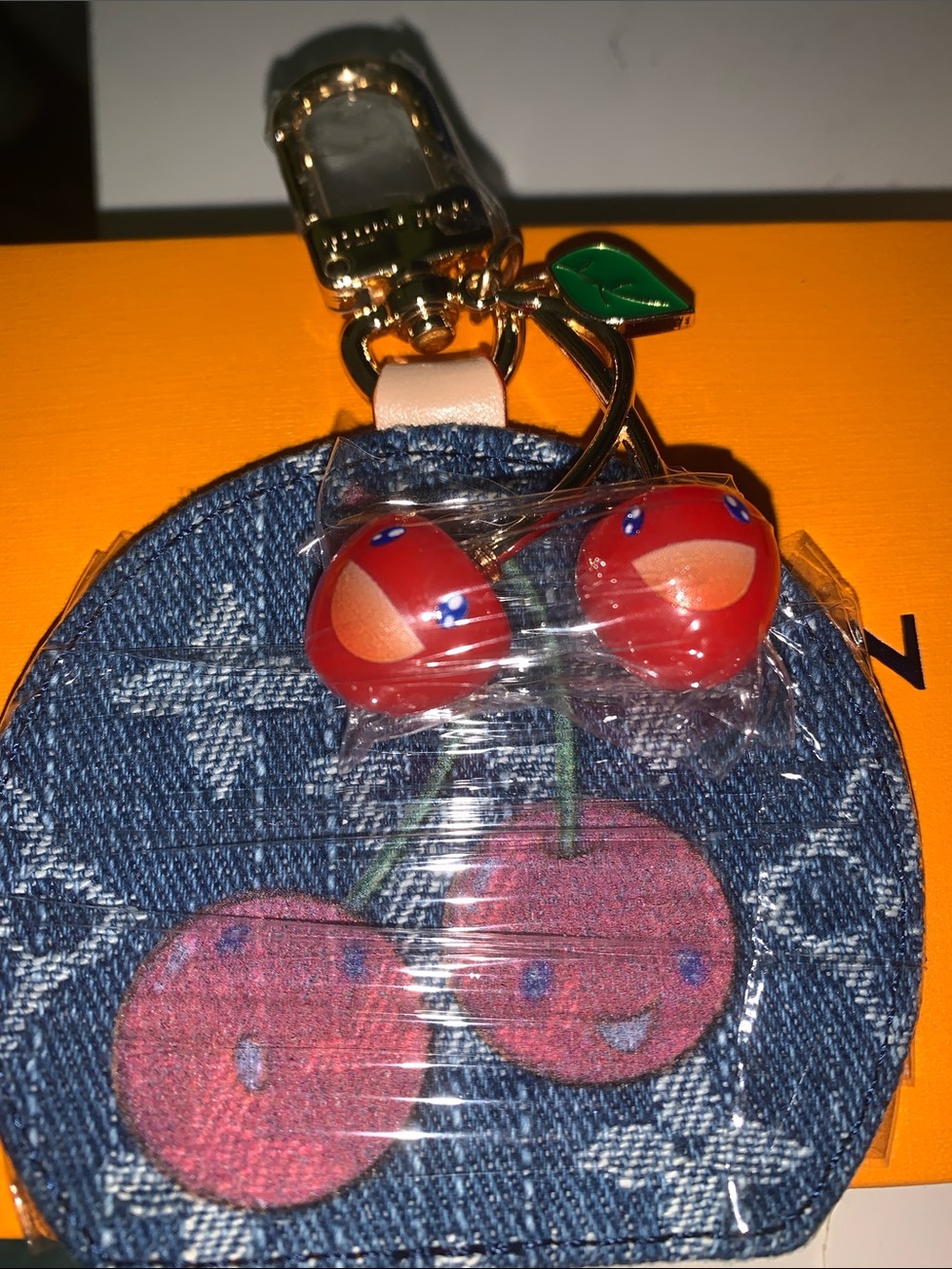 Monogram cherry mirror purse/bag charm keychain